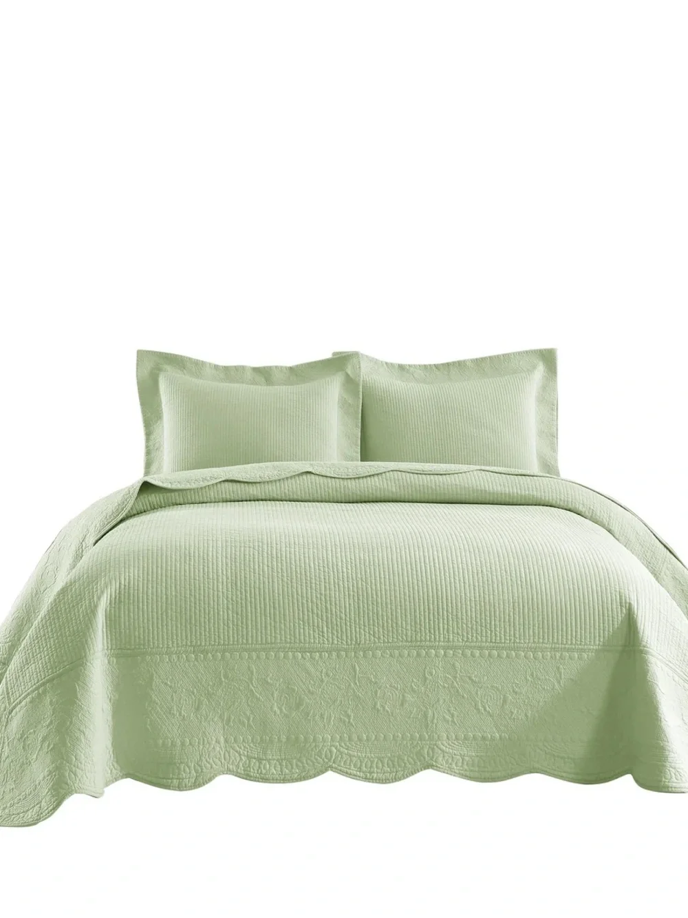 Light Green 3 piece king/cal king 100% cotton Quilted Bedspread Set - 3-Piece